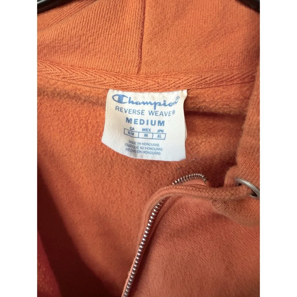 Champion Reverse Weave M Orange Full Zip Hoodie Sweatshirt Heavyweight